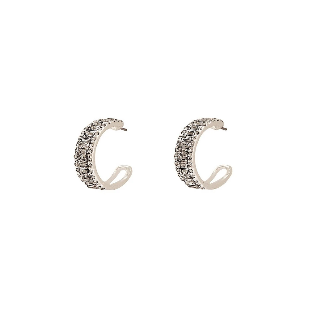 Silverplated & Crystal Hoop Earrings