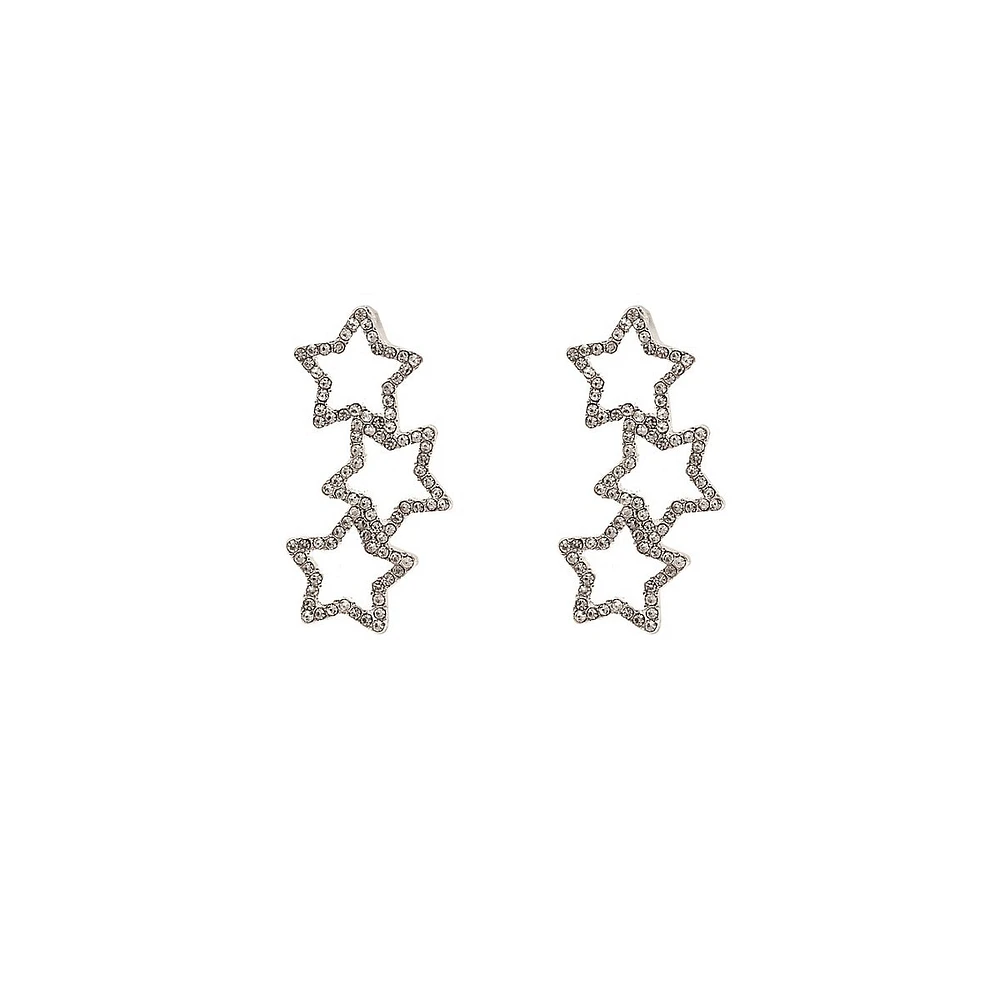 Silverplated & Crystal Triple-Open Star Drop Earrings