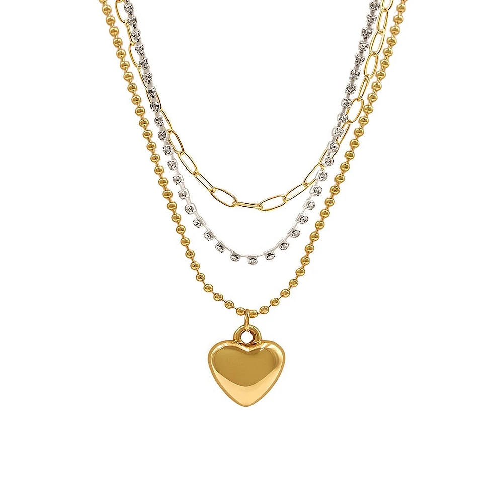 Two-Tone Triple Heart Layered Necklace