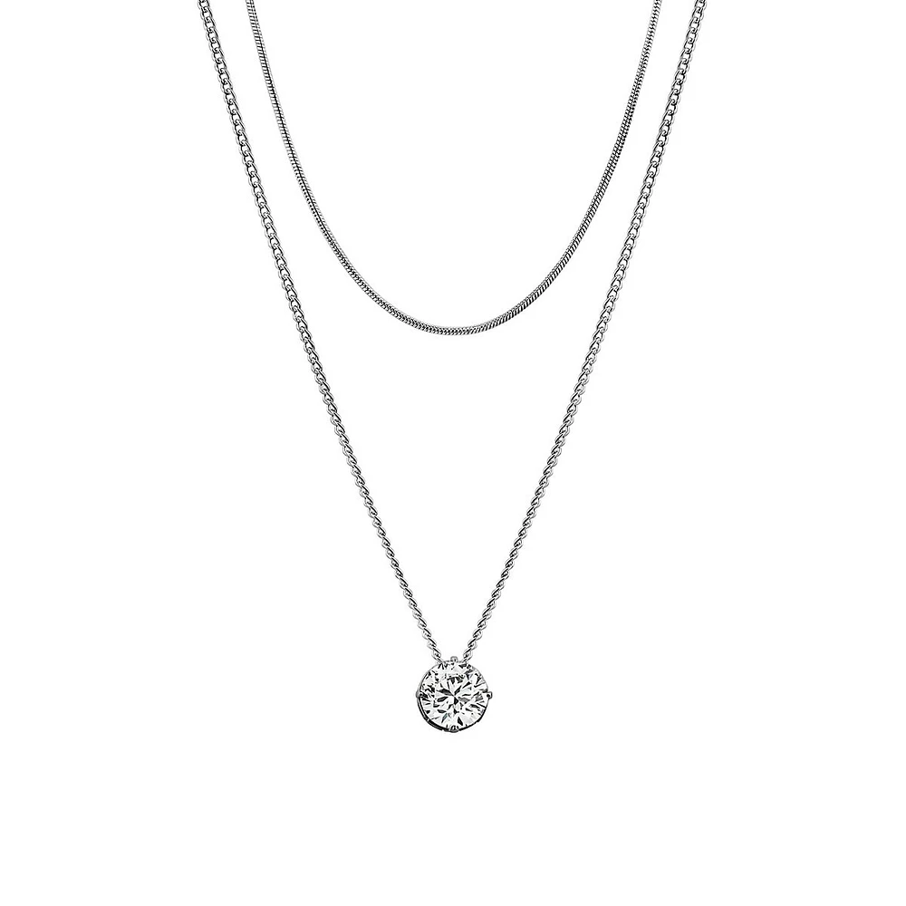 Collier plaqué argent à deux rangs avec pendentif en cristal