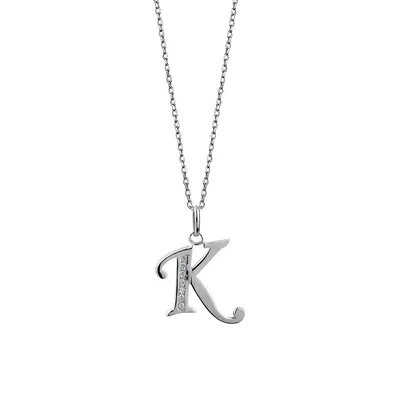 Sterling Silver & Cubic Zirconia Script "K" Initial Pendant Necklace - 18"