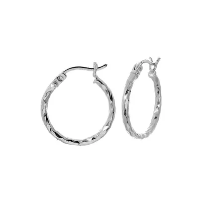 Sterling Silver Diamond-Cut Hoop Earrings -Inch