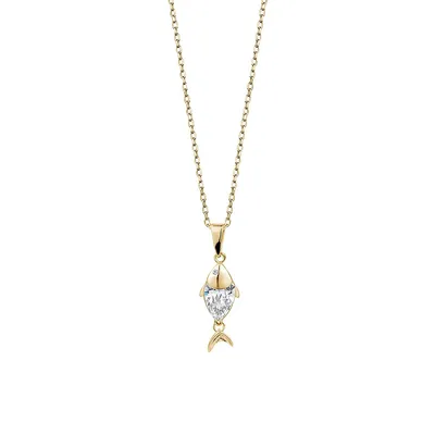 Goldplated Sterling Silver & Cubic Zirconia Fish Pendant Necklace