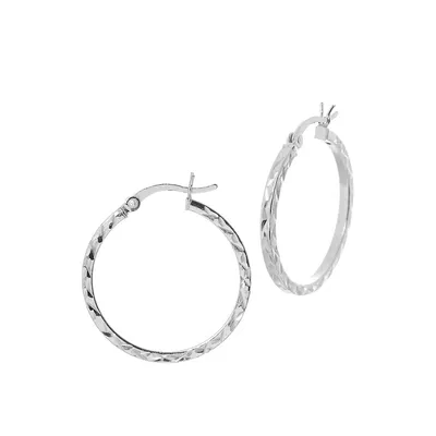 Sterling Silver Diamond-Cut Hoop Earrings 1-Inch