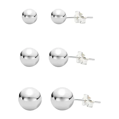 3-Pair Sterling Silver Polished Ball Stud Earrings