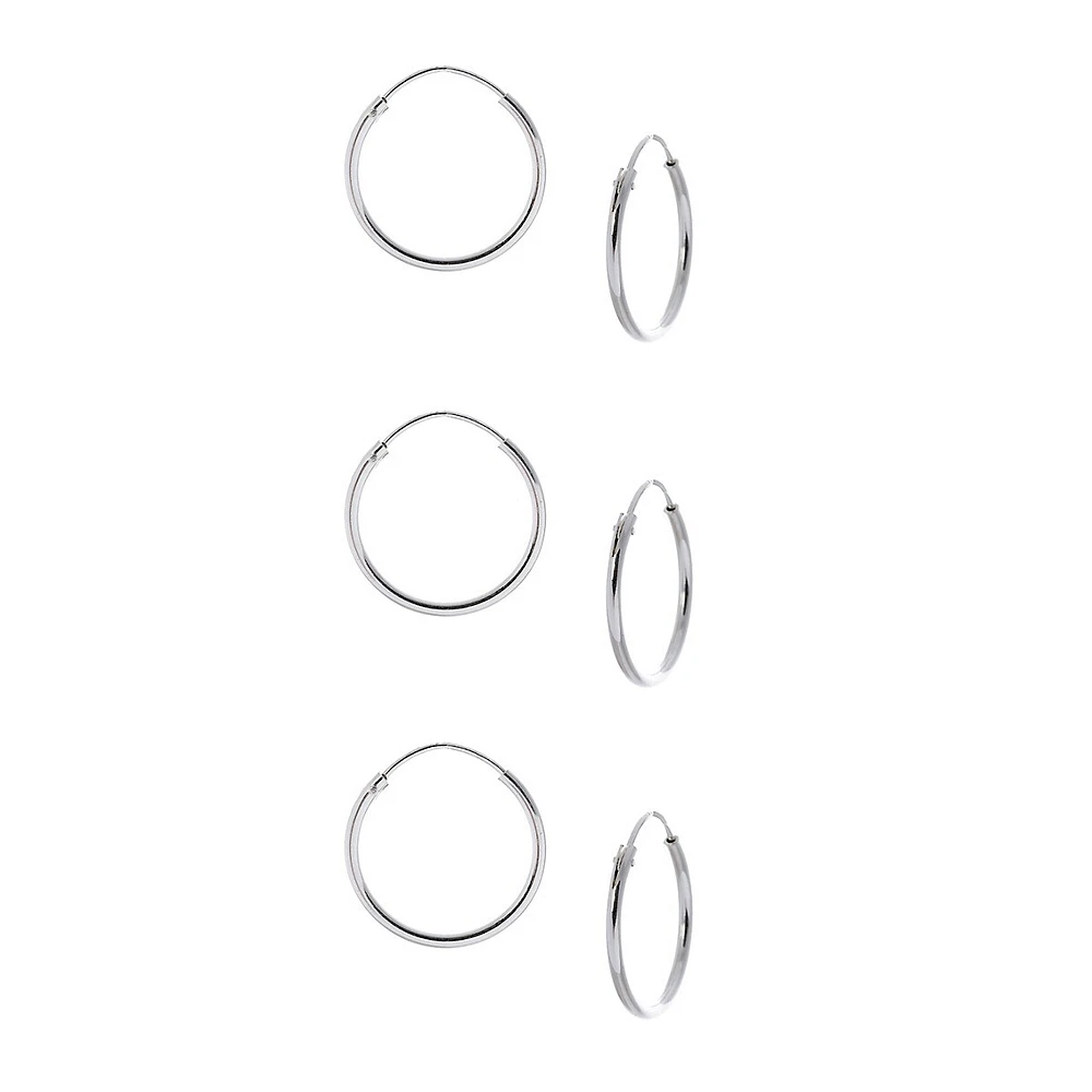 Sterling Silver 3-Pair Hoop Earrings