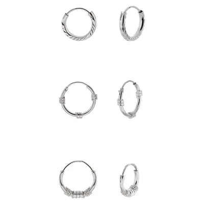 3-Pair Sterling Silver Hoop Earrings