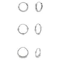 3-Pair Sterling Silver Hoop Earrings