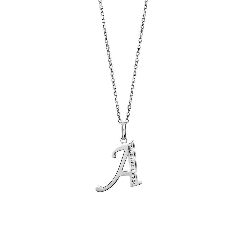 Sterling Silver & Cubic Zirconia Script "A" Initial Pendant Necklace - 18"
