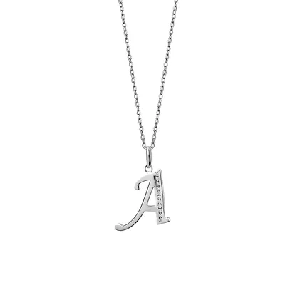 Sterling Silver & Cubic Zirconia Script "A" Initial Pendant Necklace - 18"