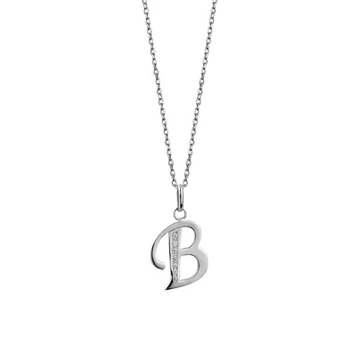 Sterling Silver & Cubic Zirconia Script "B" Initial Pendant Necklace - 18"