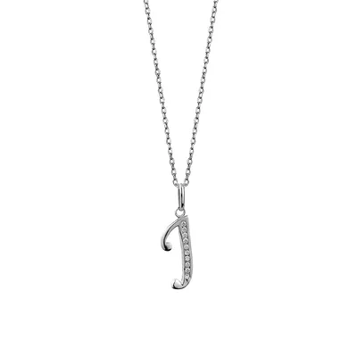 Sterling Silver & Cubic Zirconia Script "J" Initial Pendant Necklace - 18"
