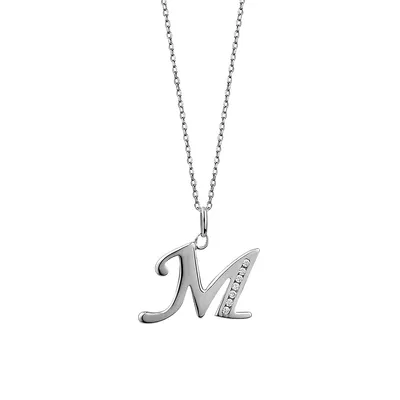 Sterling Silver Script & Cubic Zirconia "M" Initial Pendant Necklace - 18"
