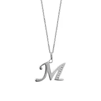 Sterling Silver Script & Cubic Zirconia "M" Initial Pendant Necklace - 18"