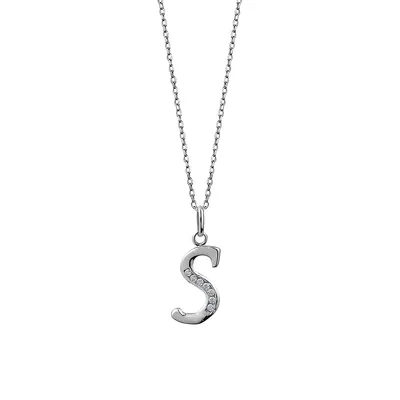Sterling Silver Script & Cubic Zirconia "S" Initial Pendant Necklace - 18"