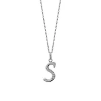 Sterling Silver Script & Cubic Zirconia "S" Initial Pendant Necklace - 18"