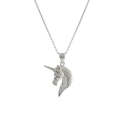 Sterling Silver and Cubic Zirconia Unicorn Head Pendant Necklace