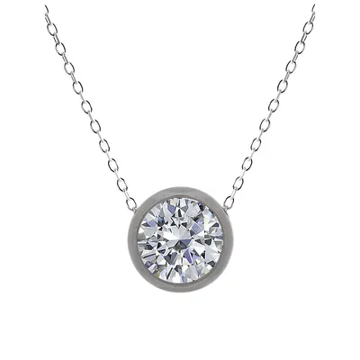 Sterling Silver & Cubic Zirconia Round Bezel Pendant Necklace