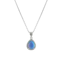 Sterling Silver, Fire Opal & Cubic Zirconia Pendant Necklace