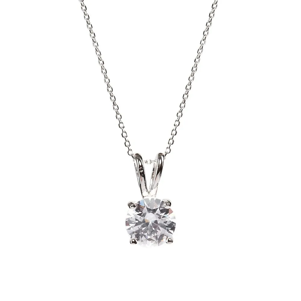 Sterling Silver & Cubic Zirconia Round Pendant Necklace