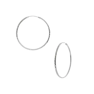 Sterling Silver Diamond-Cut Endless Hoop Earrings 1.5-Inch