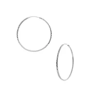 Sterling Silver Diamond-Cut Endless Hoop Earrings 1.5-Inch