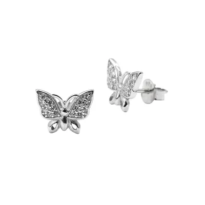 Boutons d'oreilles en forme de papillon en argent sterling avec cristaux