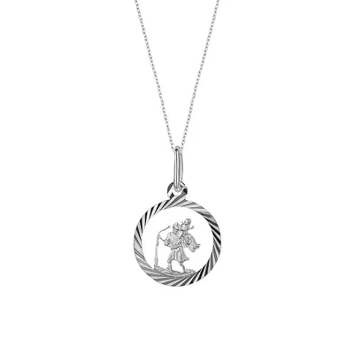 Italian Sterling Silver Round Diamond-Cut Baptism Medallion Necklace