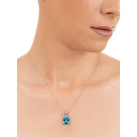 Precious Sterling Silver, Swiss Blue Topaz & Cubic Zirconia Pendant Necklace