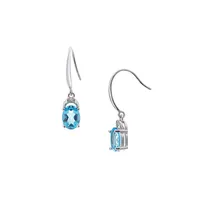 Oval Swiss Blue Topaz, Cubic Zirconia & Sterling Silver Drop Earrings