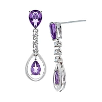 Precious Sterling Silver, Amethyst & Cubic Zirconia Pear Drop Earrings