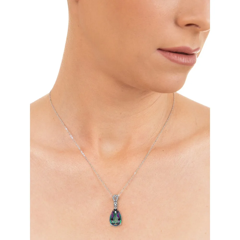 Pear-Shaped Mystic Topaz, Cubic Zirconia & Sterling Silver Pendant Necklace