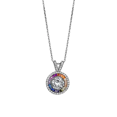 Lux Sterling Silver & Rainbow Cubic Zirconia Halo Pendant Necklace