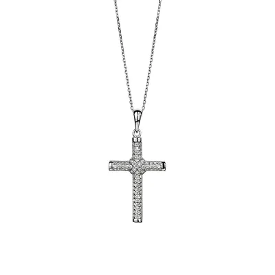 Lux Sterling Silver Large Cubic Zirconia Cross Pendant Necklace
