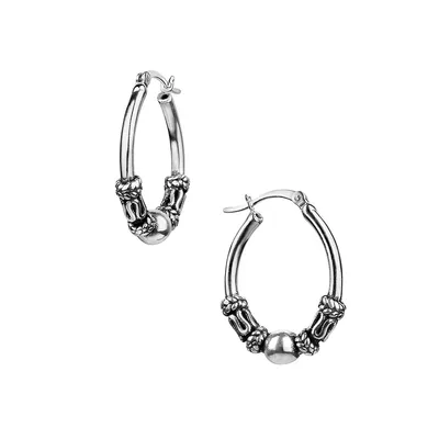 Sterling Silver Oval Antiqued Bali Hoops