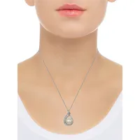 Sterling Silver, 8MM Freshwater Pearl & Cubic Zirconia Pendant Necklace