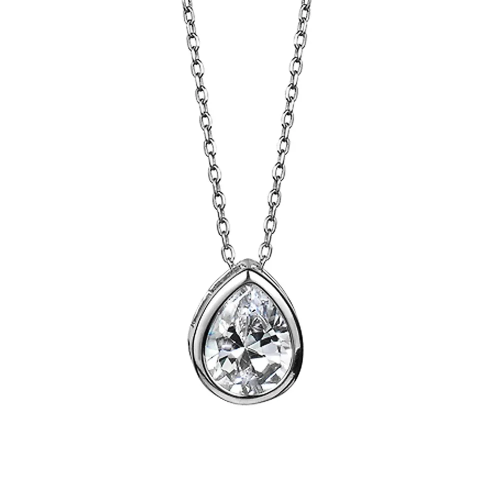 Sterling Silver Bezel Pear Cubic Zirconia Pendant Necklace