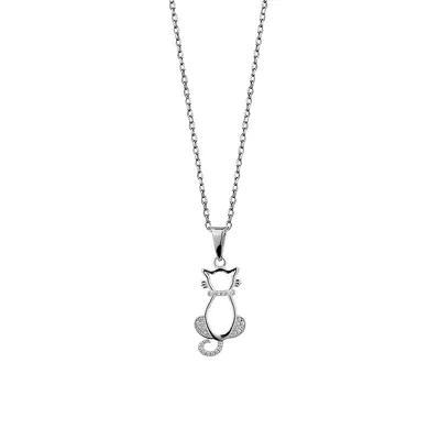 Sterling Silver & Cubic Zirconia Cat Pendant Necklace