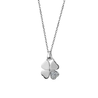 Sterling Silver & Cubic Zirconia Clover Pendant Chain Necklace