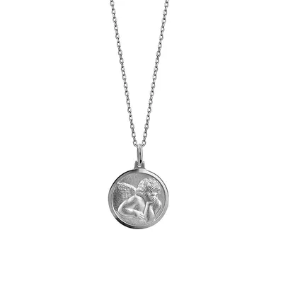 Sterling Silver Small Round Angel Pendant Necklace