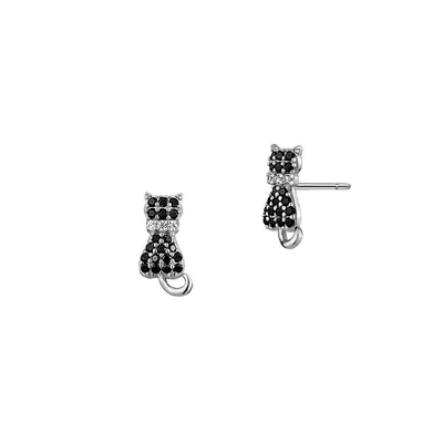 Sterling Silver & Cubic Zirconia Cat Stud Earrings