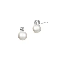Sterling Silver, 8MM Freshwater Pearl & Cubic Zirconia Studs