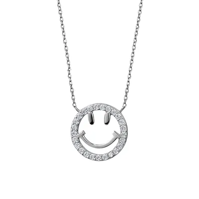 Cubic Zirconia & Sterling Silver Happy Face Pendant Necklace - 18"