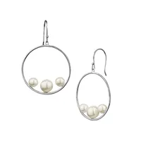 Sterling Silver, 6MM & 8MM Freshwater Pearl Hoop Earrings