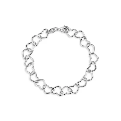 Sterling Silver Open-Link Heart Bracelet