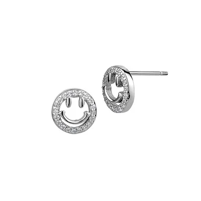 Sterling Silver & Cubic Zirconia Smiley Face Studs