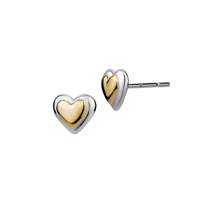 Boutons d'oreilles en forme de cœur en argent sterling deux tons