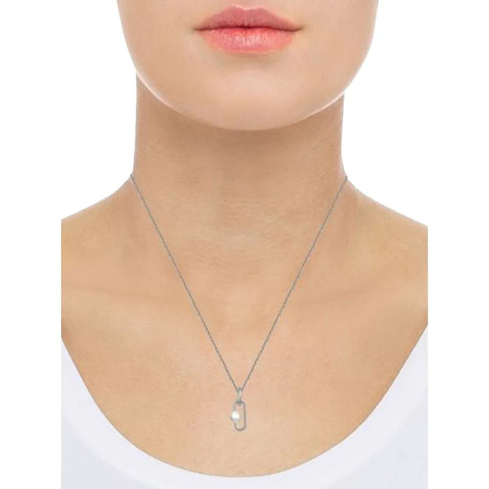 Sterling Silver Open Link & Pearl Pendant Necklace