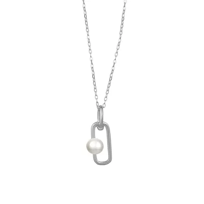 Sterling Silver Open Link & Pearl Pendant Necklace