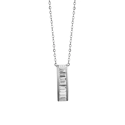 Cubic Zirconia & Sterling Silver Vertical Baguette Pendant Necklace